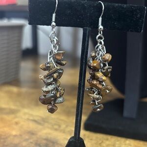 Brown Stone Cluster Earrings